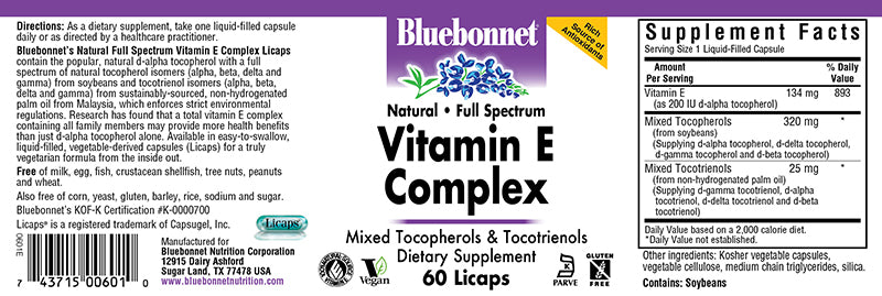 Bluebonnet Nutrition Vitamin E Complex 60 Licaps