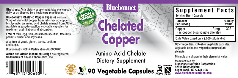 Bluebonnet Nutrition Chelated Copper 90 Veg Capsules
