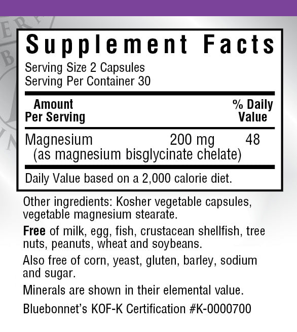 Bluebonnet Nutrition Chelated Magnesium 60 Veg Capsules