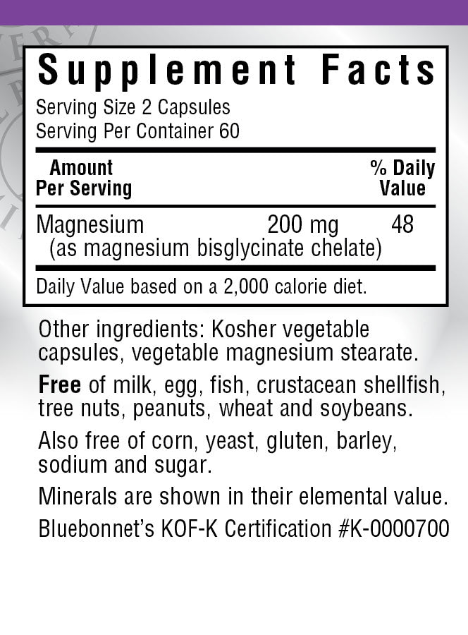 Bluebonnet Nutrition Albion Chelated Magnesium 120 Veg Capsules