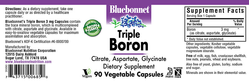 Bluebonnet Nutrition Triple Boron 90 Veg Capsules