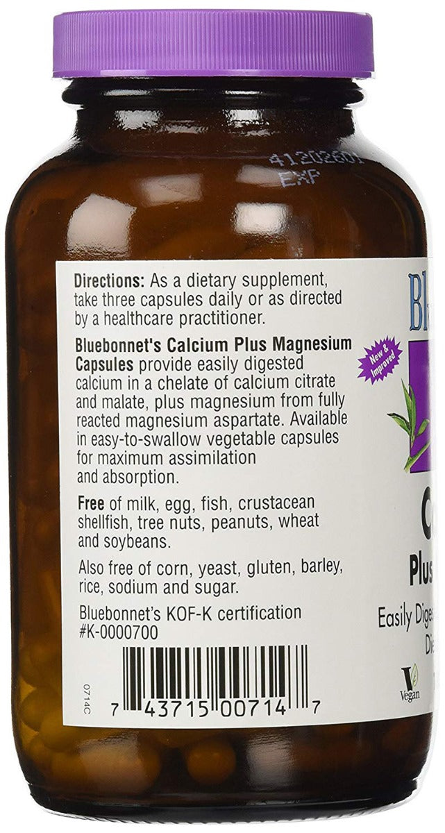Bluebonnet Nutrition Calcium Plus Magnesium 180 Veg Capsules