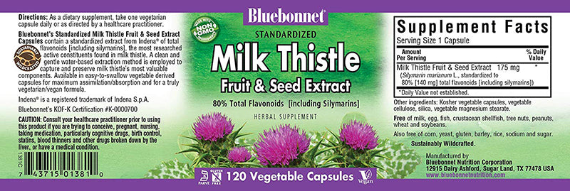 Bluebonnet Nutrition Milk Thistle Extract 175 mg 120 Veg Capsules