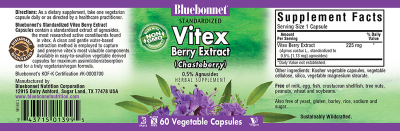 Bluebonnet Nutrition Standardized Vitex Berry Extract 60 Veg Capsules