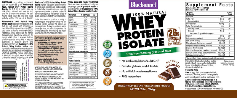 Bluebonnet Nutrition Whey Protein Isolate Powder Chocolate 2 lb
