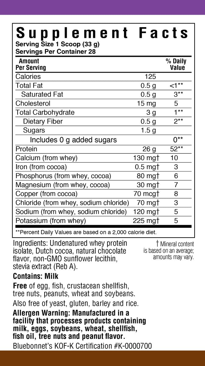 Bluebonnet Nutrition Whey Protein Isolate Powder Chocolate 2 lb