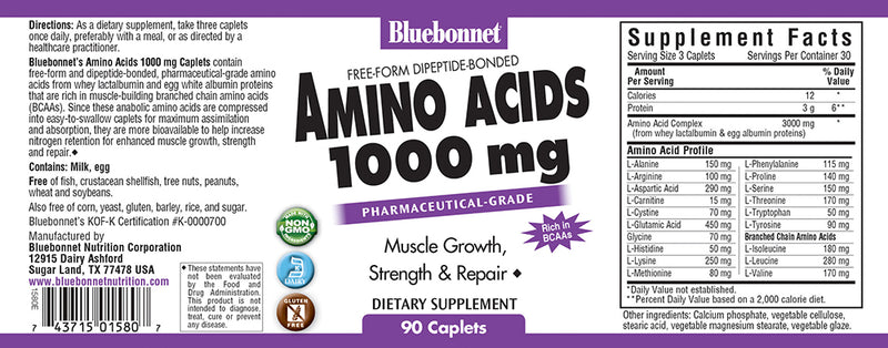 Bluebonnet Nutrition Amino Acids 1,000 mg 90 Caplets