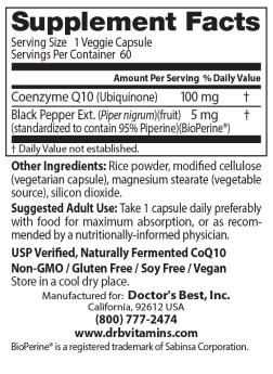 Doctor's Best High Absorption CoQ10 with BioPerine 100 mg 60 Veg Capsules