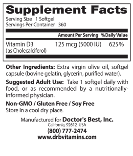 Doctor's Best Vitamin D3 5,000 IU 360 Softgels