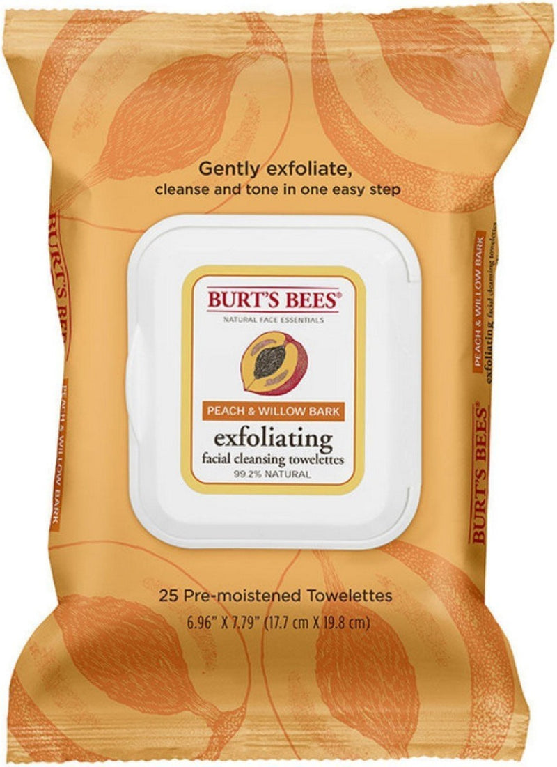 Burts Bees Facial Cleansing Towelettes Exfoliating Peach & Willow Bark 25 Count