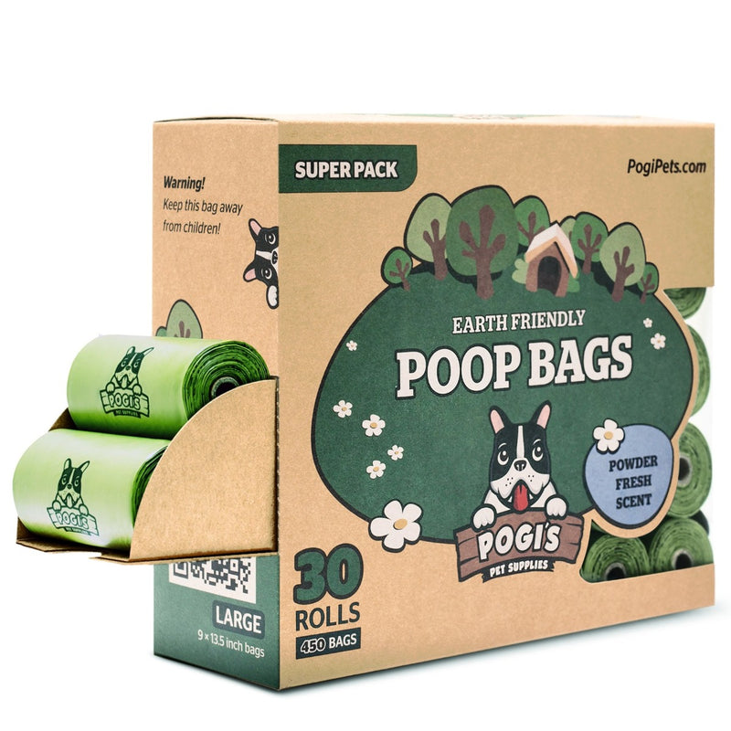Pogi Pets Poop Bags 30 Rolls (450 Bags) Powder Fresh scent 450 Bags