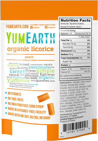 Yum Earth Organic Licorice Peach 5 oz