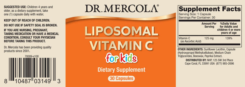 Dr. Mercola Liposomal Vitamin C for Kids 30 Capsules