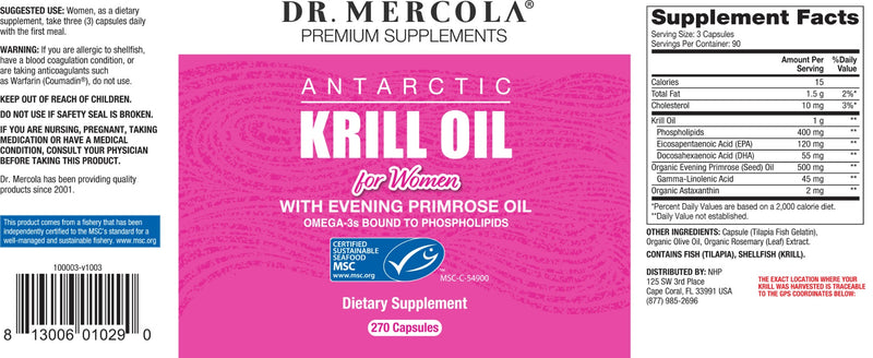 Dr. Mercola Antarctic Krill Oil for Women 270 Capsules