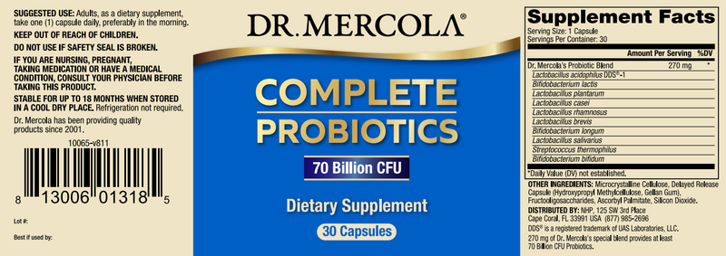 Dr. Mercola Complete Probiotics 70 Billion CFU 30 Capsules