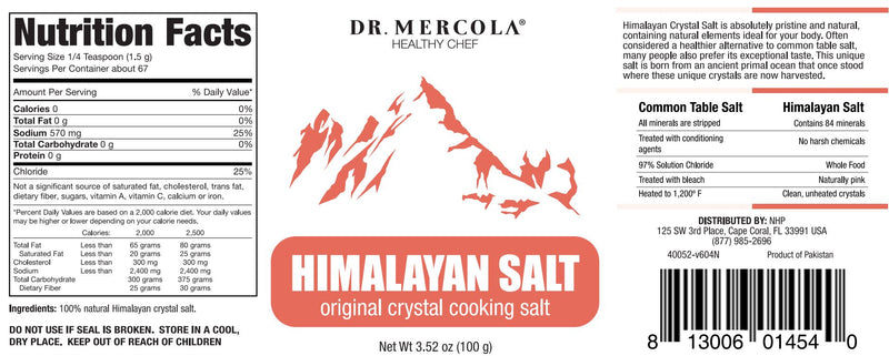 Dr. Mercola Himalayan Salt Original Crystal Cooking Salt 3.52 oz