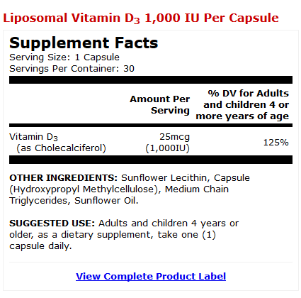Dr. Mercola Liposomal Vitamin D3 1,000 IU 30 Capsules