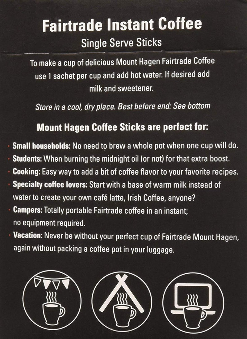 Mount Hagen Organic Fairtrade Instant Coffee Freeze Dried 25 Single Serve Sticks