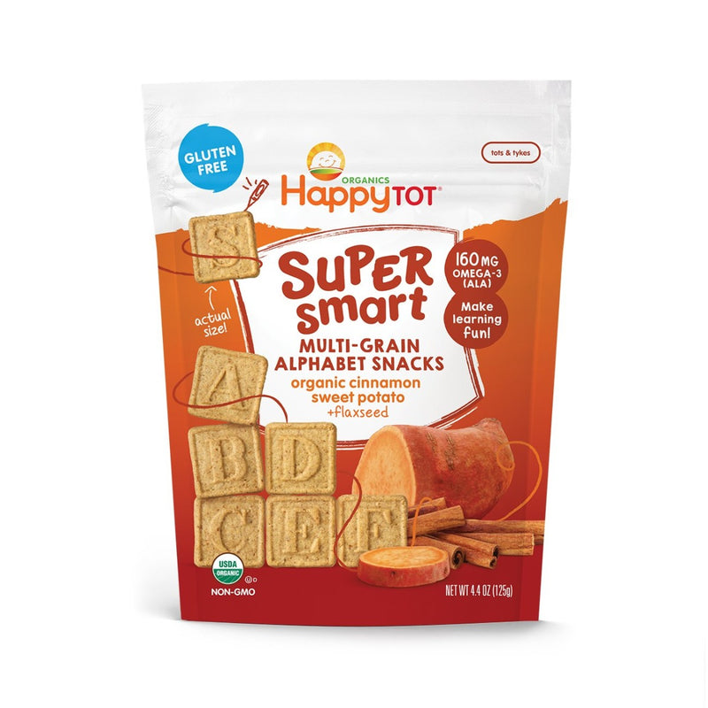 Happy Family Super Smart Multi Grain Alphabet Snacks Cinnamon, Sweet Potato + Flaxseed 4.4 oz