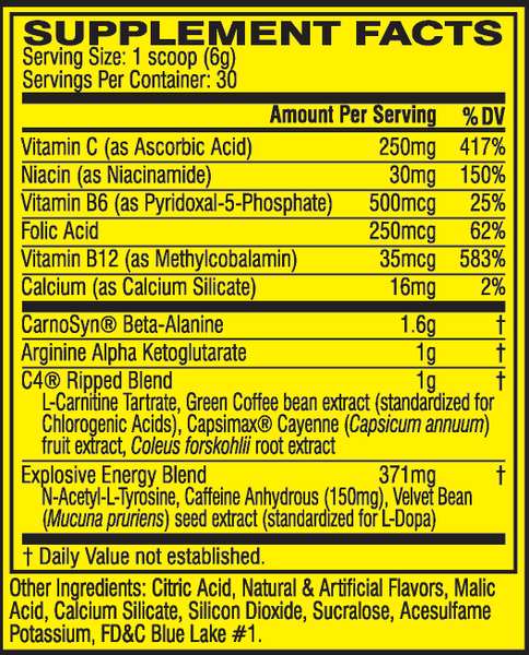 Cellucor C4 Ripped Explosive Pre-Workout Icy Blue Razz 30 Servings 6.3 oz