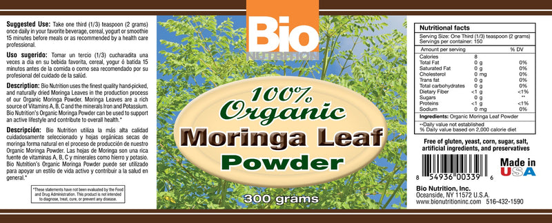 Bio Nutrition 100% Organic Moringa Leaf Powder 300 g