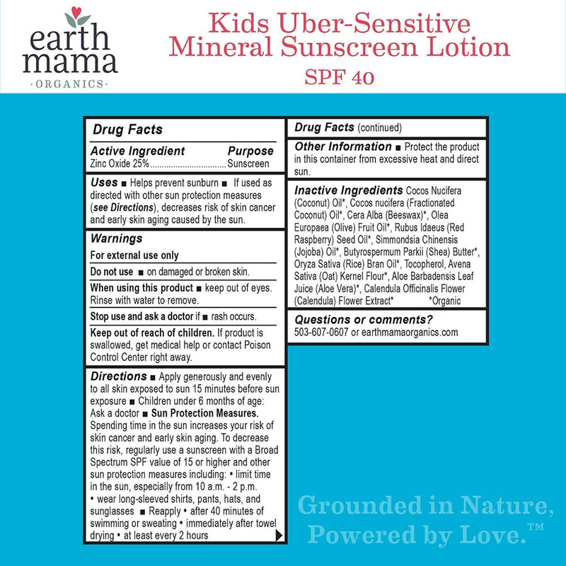 Earth Mama Kids Uber-Sensitive Mineral Sunscreen Lotion SPF 40 3 oz