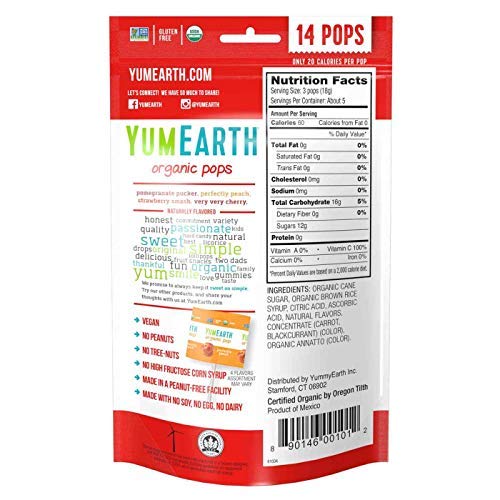 Yum Earth Organic Assorted Flavor Lollipops 14 Pops